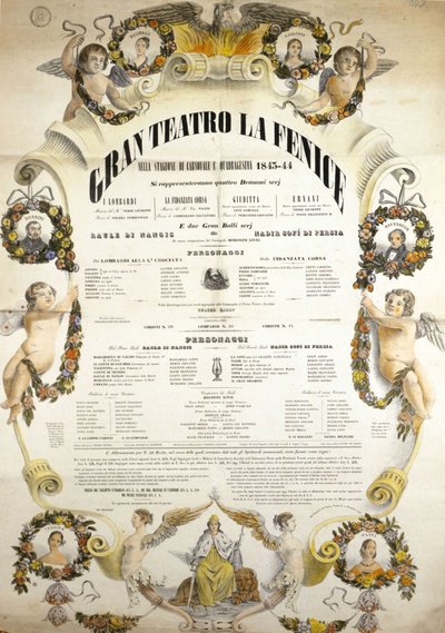 Plakát pro Theater de La Fenice v Benátkách pro sezónu 1843 - 1844. od Italian School