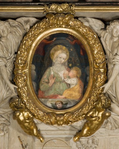 Oltář sv. Eusebia, Freska Panny Marie míru 15. století, vsazeno do rámu s anděly v roce 1622 od Italian School
