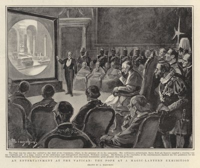 Zábava ve Vatikánu, papež na výstavě kouzelných luceren (litografie) od Italian School