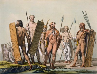 Starověcí keltští válečníci oblečení do bitvy se šamanem, kolem 1800-18 od Italian School