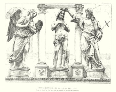 Andrea Contucci, Křest svatého Jana, skupina v bronzu na jedněch z dveří baptisteria, Anděl je od Spinazziho (rytina) od Italian School