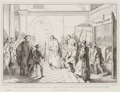 Antonio Grimani vedl v řetězech, aby odpovídal za svého generála na moři, s pomocí... (rytina) od Italian School