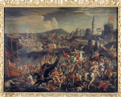 Útok Saracénů na ostrově Malta, bráněný johanitem v roce 1565 od Italian School