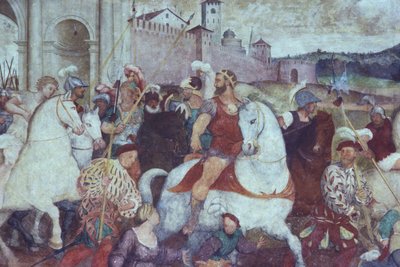 Bitevní scéna mimo městské hradby, cca 1460 (freska) od Italian School