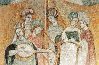 Bicocca degli Arcimboldi: freska z 15. století, detail žen hrajících hudbu (freska) od Italian School