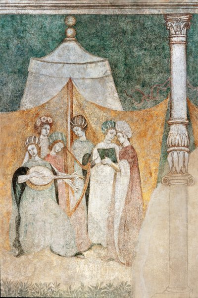 Bicocca degli Arcimboldi: freska z 15. století, detail žen hrajících hudbu (freska) od Italian School