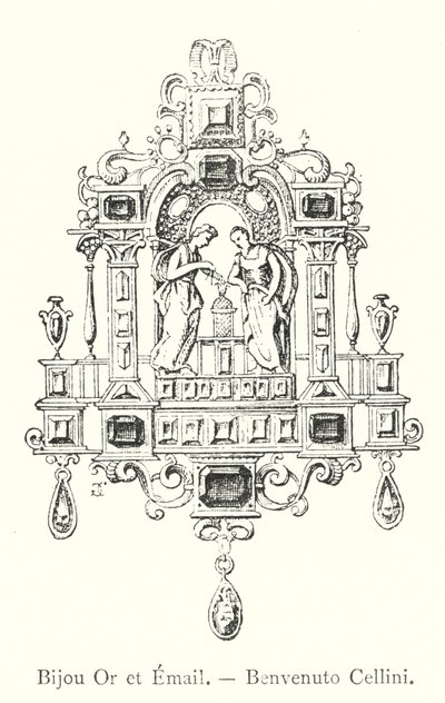 Zlatý a smaltovaný klenot, Benvenuto Cellini (rytina) od Italian School