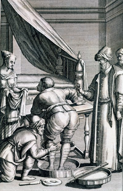 Bloodletting in the feet, from Medicina Aegyptiorum od Prospero Alpini, publikované 1745 od Italian School