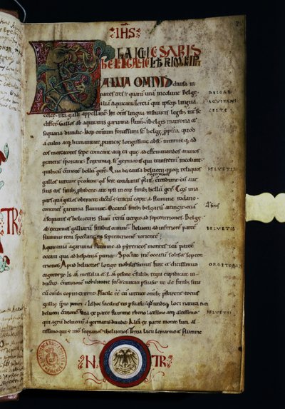 CAESAR Gaius Julius: Stránka z "Commentarii de Bello Gallico". od Italian School