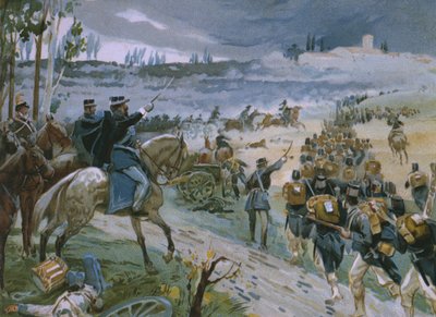 Dobytí Říma přes prolomení Porta Pia 20. září 1870, ilustrace z alba o historii Risorgimenta vyrobeného pro čokoládový Talmone, konec 19. století od Italian School