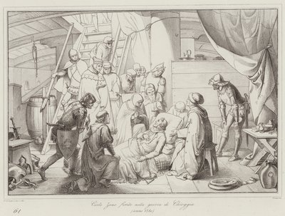 Carlo Zeno zraněn ve válce v Chioggia od Italian School