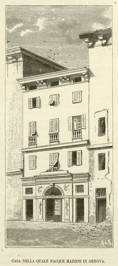 Dům, kde se Mazzini narodil v Janově (rytina) od Italian School