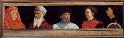 Cassone s 5 portréty Mistra florentské renesance (zleva doprava Giotto di Bondone, Paolo Uccello, Niccolo Donatello, Antonio Manetti, Filippo Brunelleschi). Italská škola 16. století. Níže uvedený nápis je pravděpodobně succ od Italian School