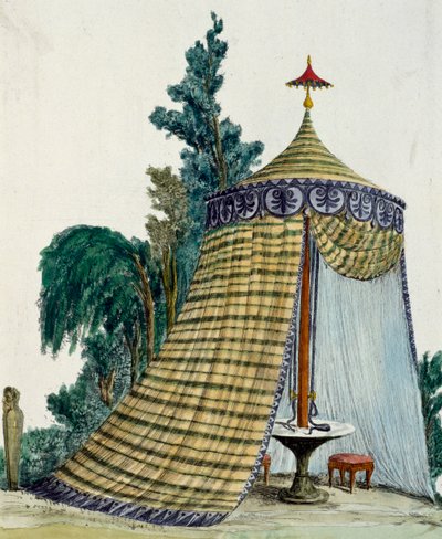 Čínský pavilon v zahradě, circa 1810, rytina, Itálie od Italian School
