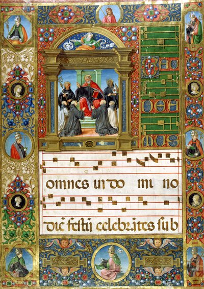 Sborová miniatura s kázáním sv. Benedikta mnichům (pigment na pergamenu) od Italian School