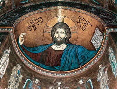 Christ pantocrator nebo Christ in Glory, zdobení apsidy katedrály Monreale, Sicílie, Itálie od Italian School