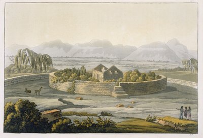 Kruhová pevnost Cannar, Peru, z Le Costume Ancien et Moderne, svazek II, deska 1, od Julese Ferraria, vydáno kolem 20.–30. let 18. století od Italian School