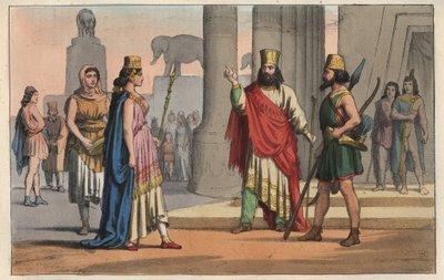 Civilizace starověku - perské kostýmy - perské oděvy - rytina z „“ zvyků a tradic všech národů vesmíru. To je historie vlády, zákonů, milicí, náboženství všech národů od nejvzdálenějších dob až do dnů od Italian School