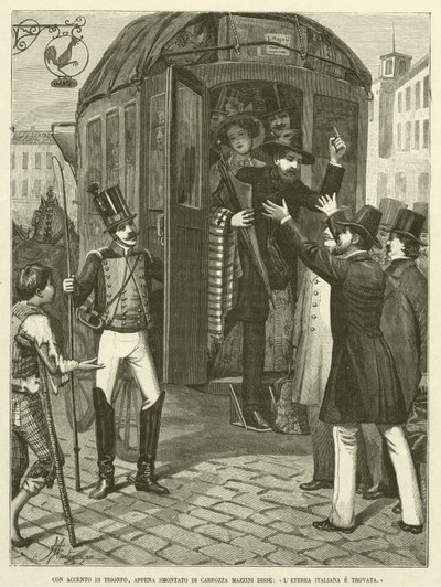 S triumfálním akcentem, právě rozebráno od Carrozzy Mazzini řekl: "Italská éterická a nalezená" (rytina) od Italian School