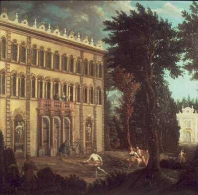 Venkovský dům s elegantními postavami (jeden z páru) od Italian School