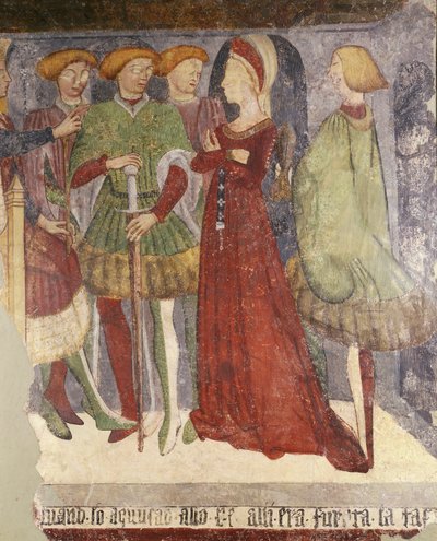 Dvorní scéna, fragment fresky od Italian School