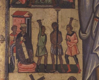 Ukřižování s příběhy o umučení: detail zobrazující bičování Krista, škola Lucca (tempera na panelu) od Italian School