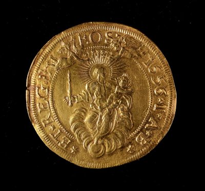 Měna republiky genů: 12,5 zlaté dvojité mince. Průměr 61 mm. 1656. Zpět. Genes Museums of Strada Nuova (inv. 6453) od Italian School