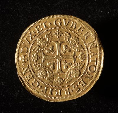 Měna republiky genů: 12,5 zlaté dvojité mince. Průměr 61 mm. 1656. Přední. Genes Museums of Strada Nuova (inv. 6453) od Italian School