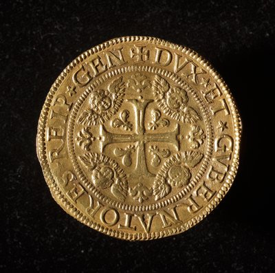Měna republiky genů: 12,5 zlaté dvojité mince. Průměr 61 mm. 1656. přední. Genes Museums of Strada Nuova (inv. 6456) od Italian School