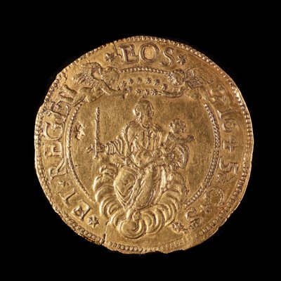 Měna republiky genů: 20 zlatých doppie. Průměr 58 mm. 1645. Zpět. Genes Musei di Strada Nuova od Italian School