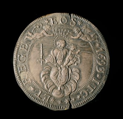 Měna republiky genů: ECU široká ve stříbře. Průměr 61 mm. 1693. zpět. Genes Musei di Strada Nuova (inv, M7097) od Italian School