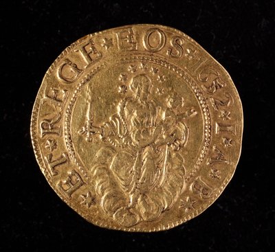 Měna republiky genů: pět zlatých mincí doppie. Průměr 41 mm. 1652. Zpět. Genes Musei di Strada Nuova od Italian School