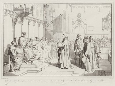 Dante Allighieri se Senátu představil jako velvyslanec Guida Novella z Polenty, lorda z Ravenny od Italian School