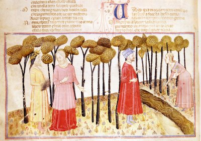 Dante a Virgil (70-19 př.nl) na vrcholku očistce, z Božské komedie od Dante Alighieriho (1265-1321) od Italian School