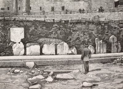 Dekorativní polokruh v Roman Forum, Řím, Itálie, rytina z kresby Dante Paolocci, z L