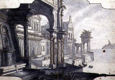 Design for a Stage Set, cca 1750 (pero, inkoust a akvarel na papíře) od Italian School