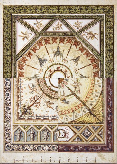 Design pro alternativní neoklasicistní strop, cca 1790 (akvarel s perem a inkoustem na papíře) od Italian School