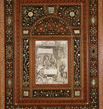 Detail rytiny na slonovině, po Memlingovi (asi 1433-94), ze skříně dané Marii královně Skotské (1542-87) a Františku II (1544-60) jako svatební dar (dřevo a vykládaná slonovina) ( viz 162449) od Italian School