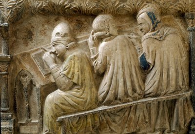 Detail představující studenty v kurzu Bonifacio Galluzzi (Hrobová deska, cca 1346) od Italian School
