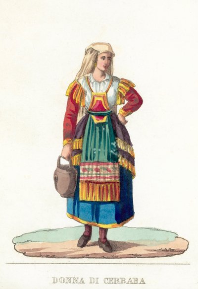 Donna Di Cerbara (barevná rytina) od Italian School