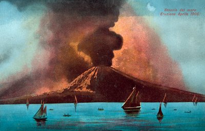 Erupce Vesuvu, duben 1906 (barevná litografie) od Italian School