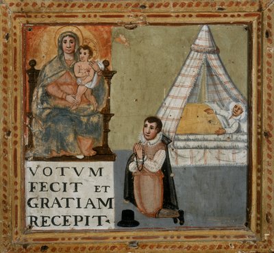 Ex-voto zobrazující muže děkujícího Panně na kolenou za uzdravení z nemoci, 1604 od Italian School