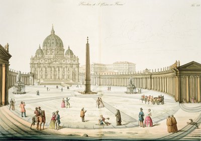 Průčelí svatého Petra v Římě s náměstím před ním, deska 25 z III. dílu Dějin národů, rytina G. Lago od Italian School
