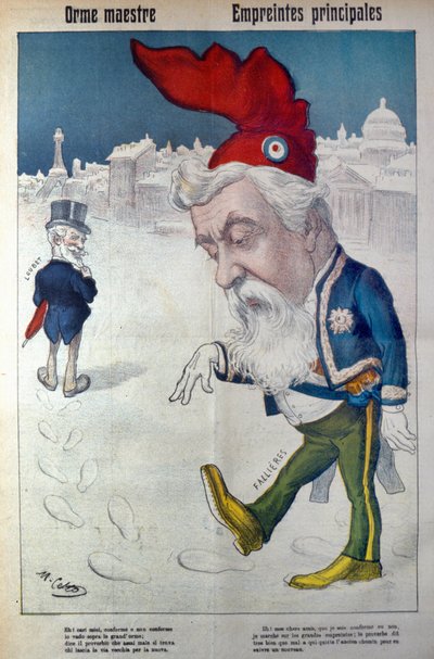 Fallière kráčí ve stopách Loubeta z filmu "La Rana", cca 1910 (tisk) od Italian School