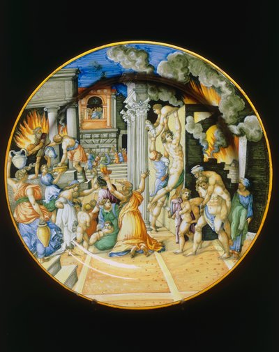 Oheň Tróje, výroba Urbino, talíř od Italian School