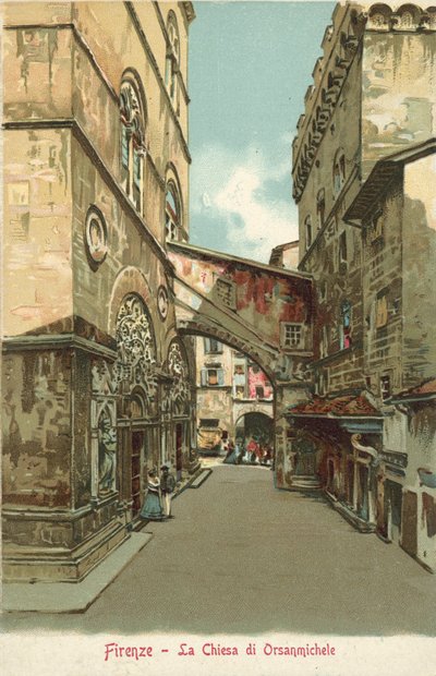 Florencie, Itálie, kostel Orsanmichele (barevná litografie) od Italian School