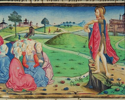 Fol.44r Svatý Jan Křtitel káže a křtí (vellum) od Italian School