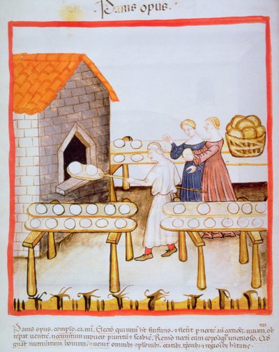Fol.63v Pečení hnědého chleba, ilustrace z Tacuinum Sanitatis od Italian School