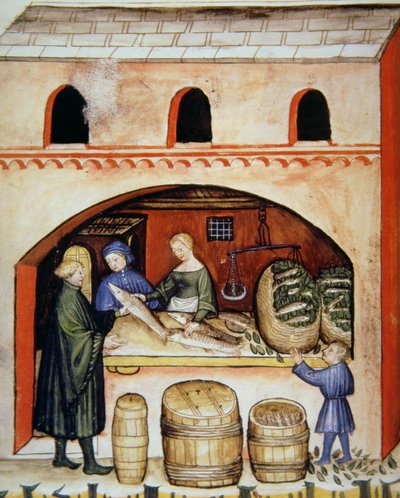 Fol.82v Solená ryba, ilustrace z Tacuinum Santiatis Codex Vindobonensis od Italian School