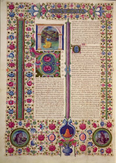 Fol.87v Otevření Knihy proroka Ozeáše (menšího proroka, který káže proti modlářským Židům), z Bible Borso d